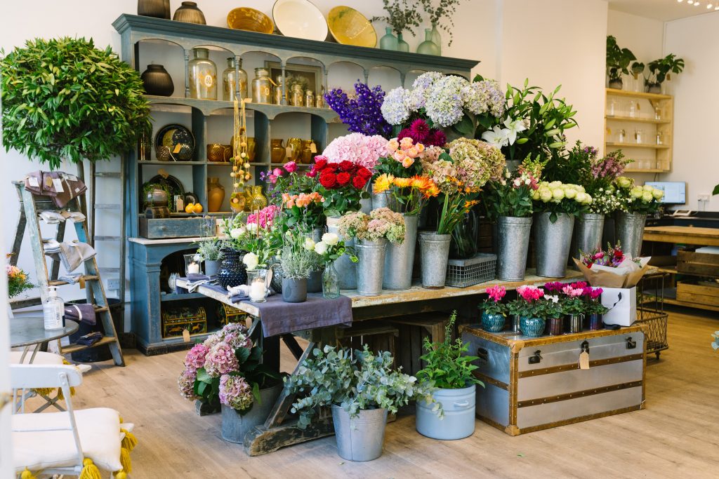 flower stand in Lavender green chelsea store 